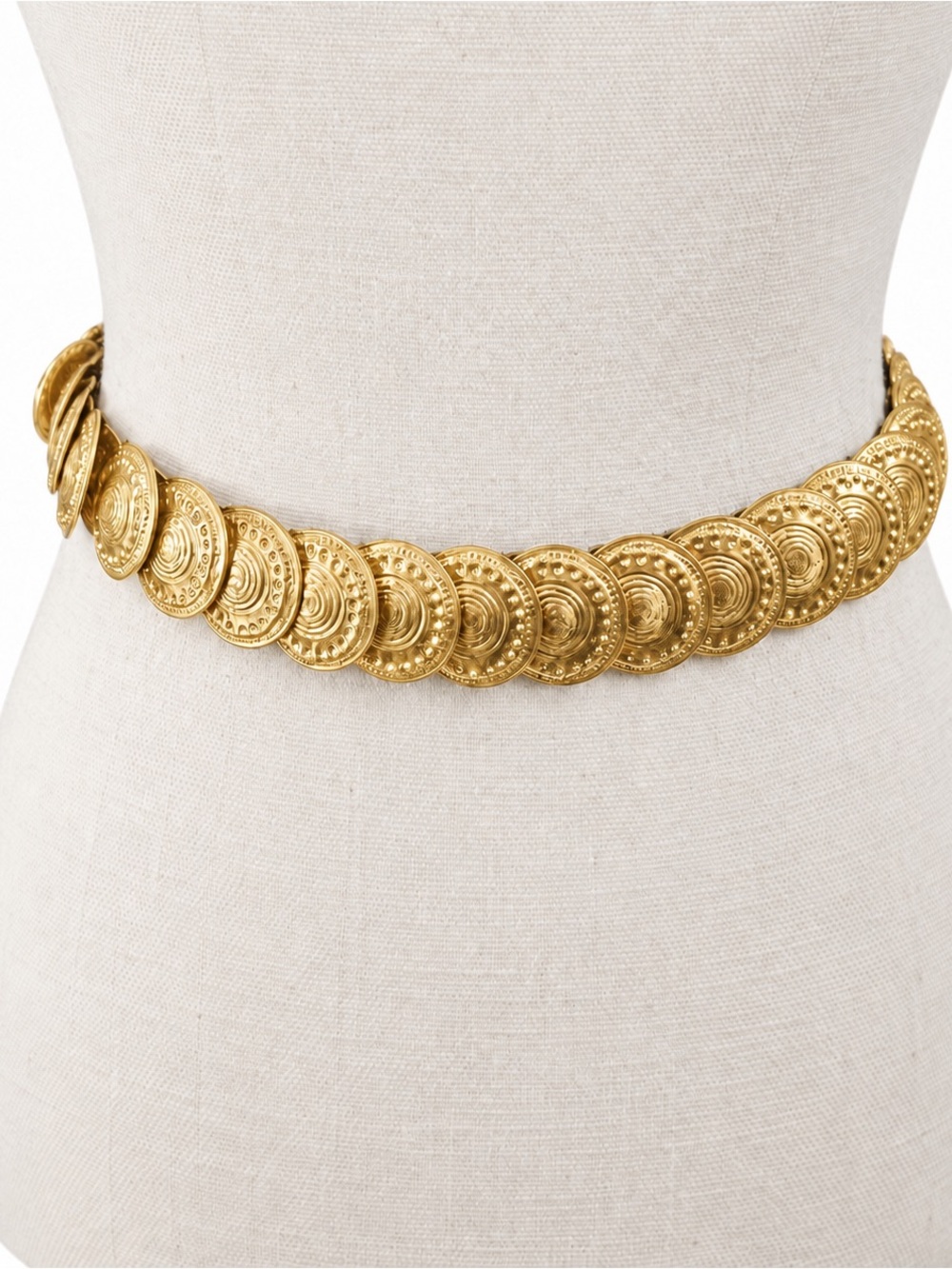 Vintage Gold Tone Coin Disc Stretch Belt 1980s Boho Statement Waist Belt